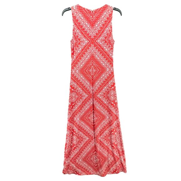 Eliza J Maxi Dress 4 Red Geo Bandana Print Sleeveless Stretch Jersey Feminine - Picture 6 of 15
